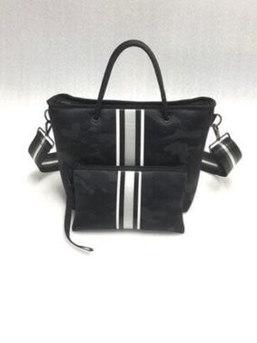Haute Shore Black Striped Tote with Matching Pouch